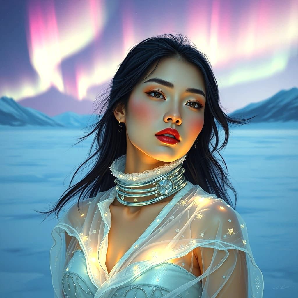 Bioluminescent Yae Miko in Frozen Landscape