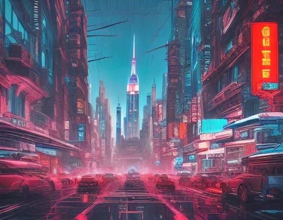 Retro-Futuristic Manhattan at Sunset