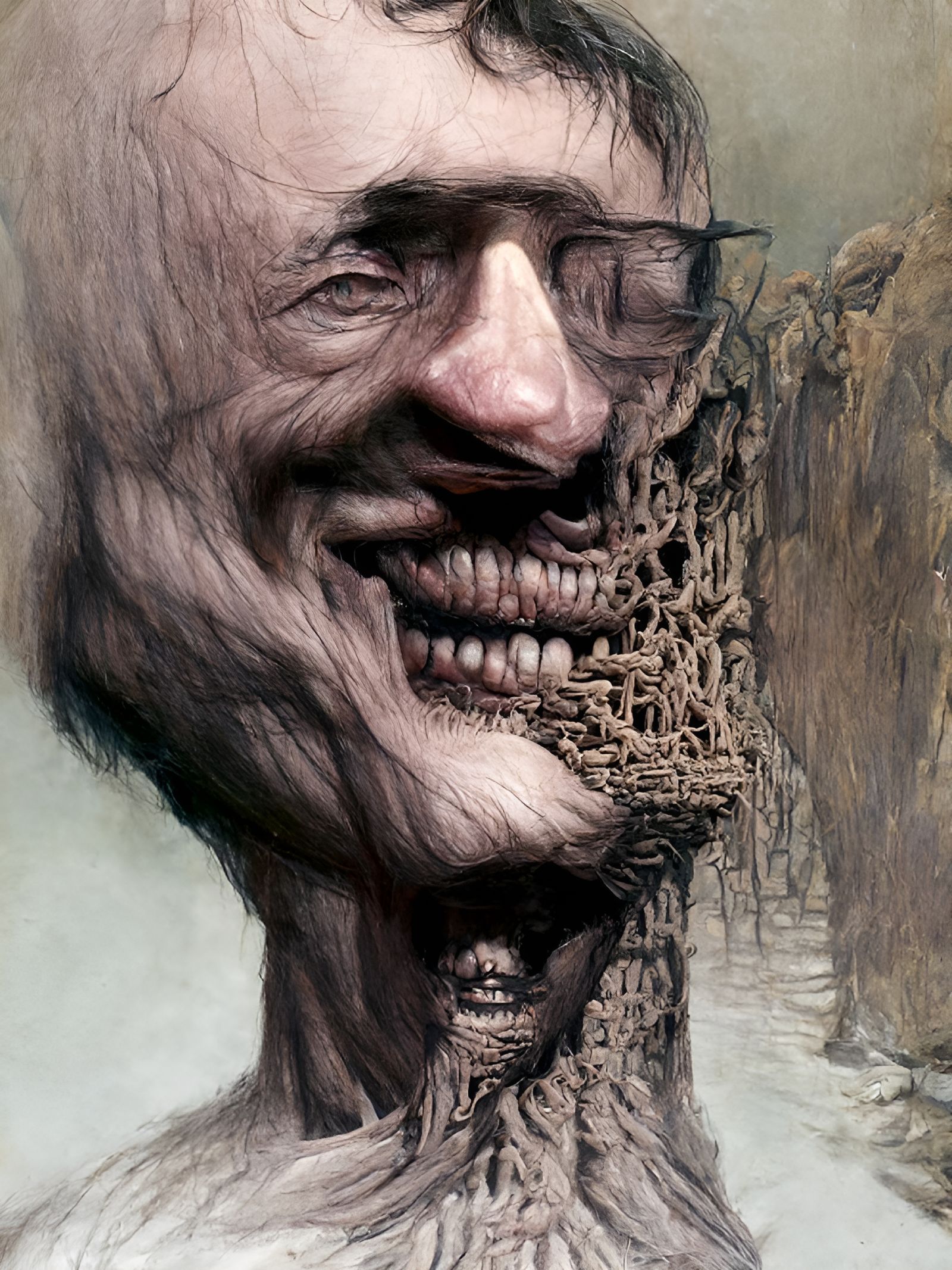 Horrific Smiling Man in Dark Surrealist Style