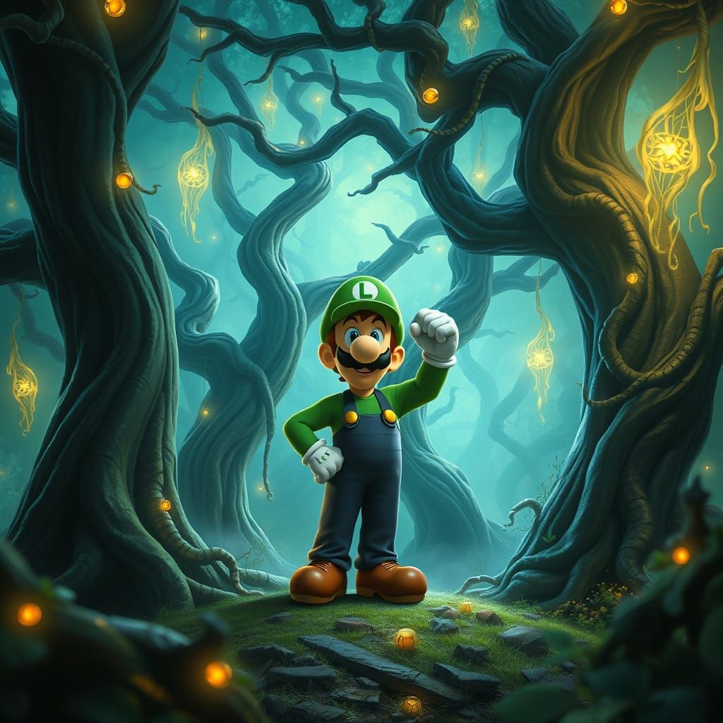 Mystical Luigi in High-Fantasy Landscapes