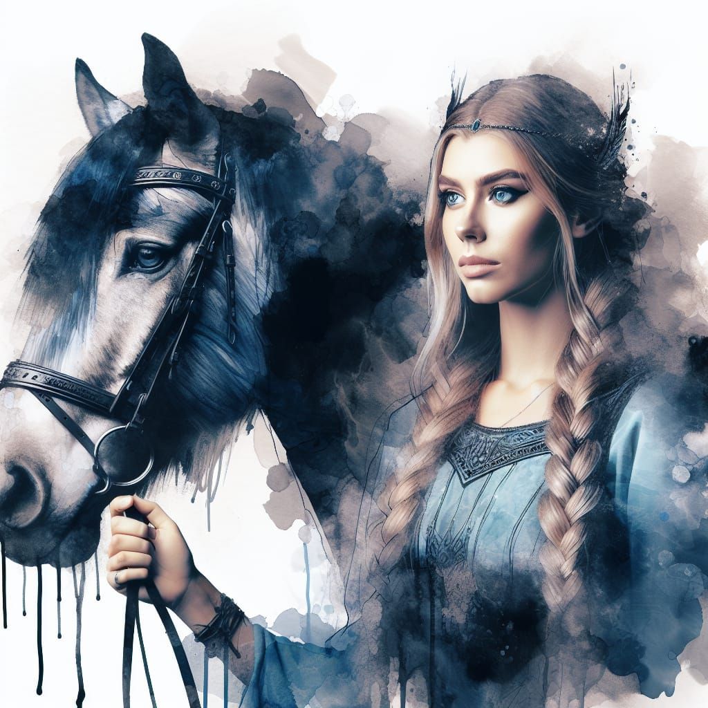 Norse Goddess Contemplates a Majestic Ride in a Romantic Era...