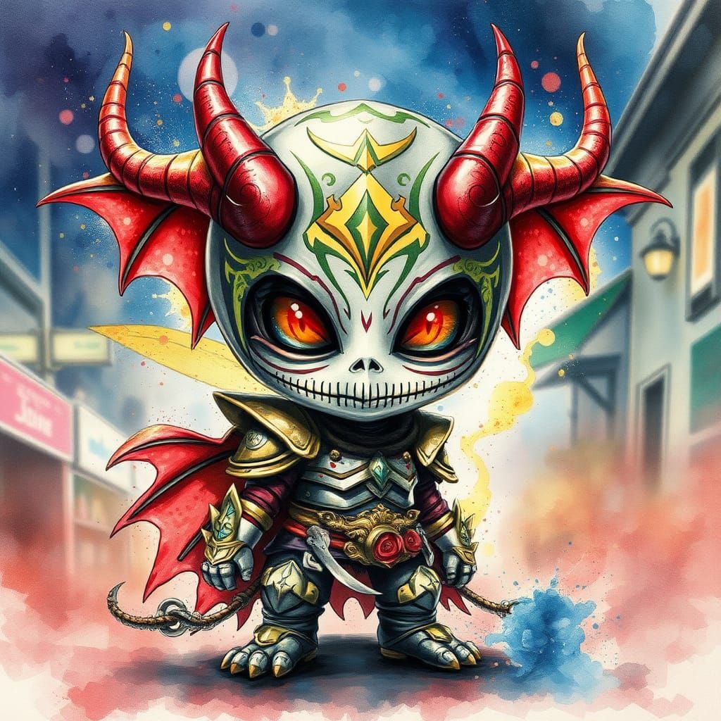 Baroque Chibi Cosmic Monster in Watercolour Style