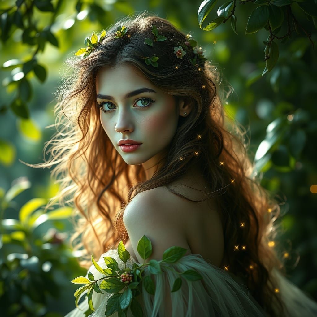 Create a picture. The goddess of nature, inspired by fantasy...