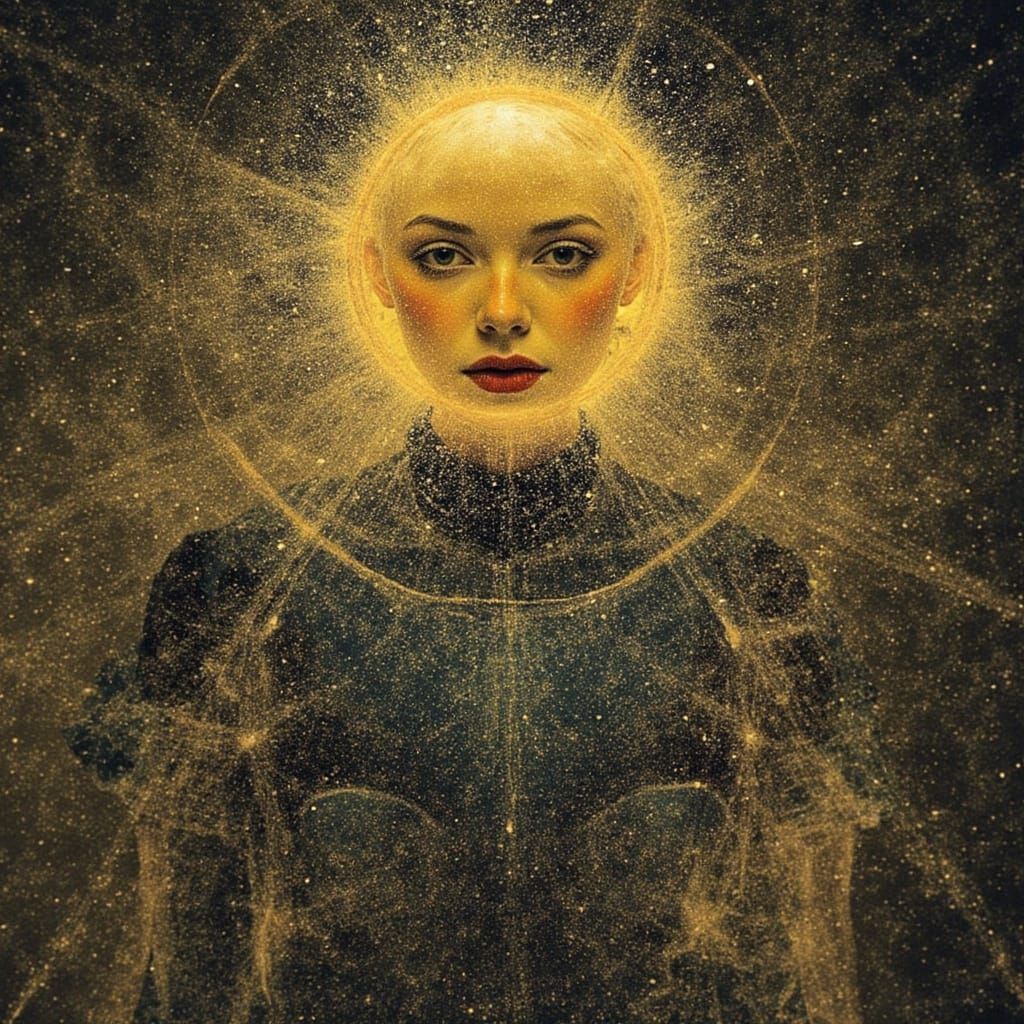 Subglacialism Art: Ethereal Night Sky with Golden Sparks