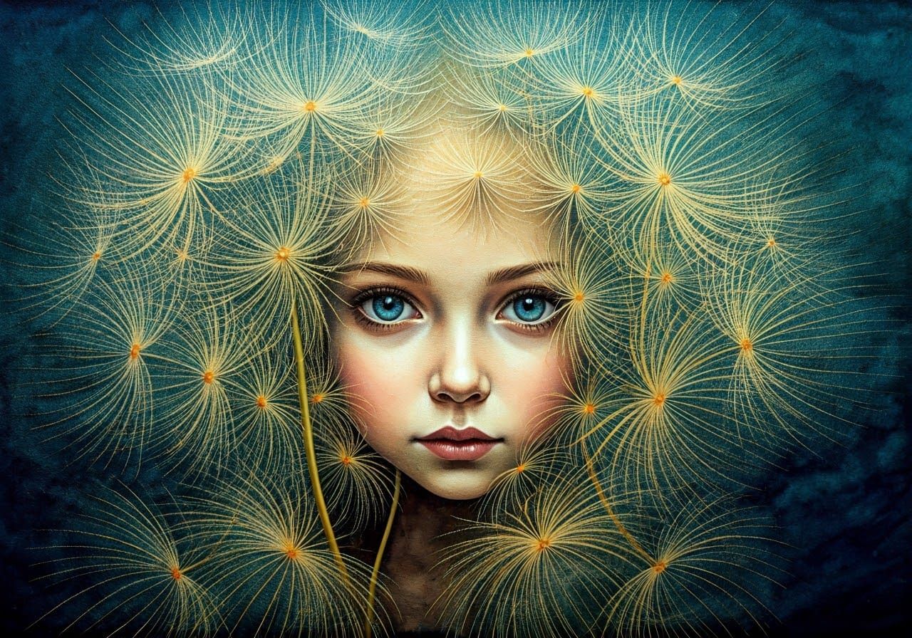 Dandelion Girl in Surreal Mindscape Style