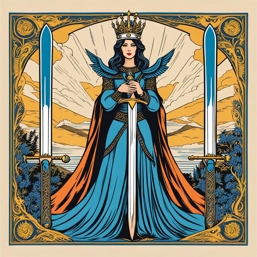Queen of Swords Tarot Card Illustration