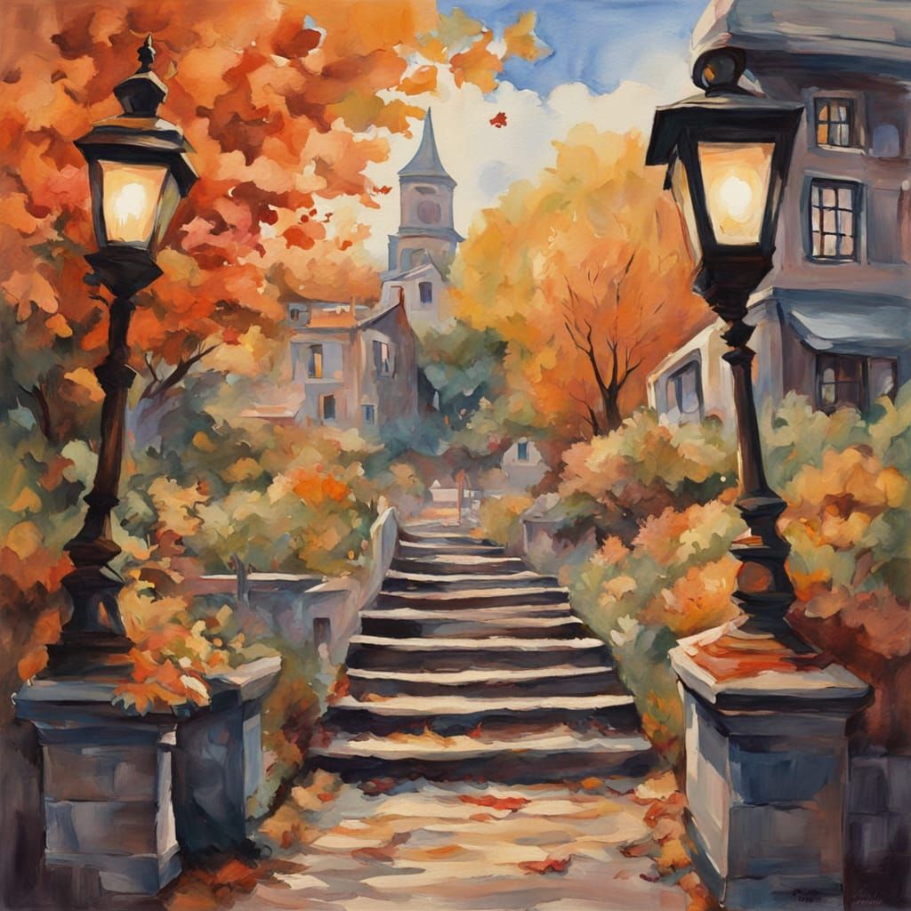 Whispers of Autumn: A Chance Encounter on Cobblestone Steps