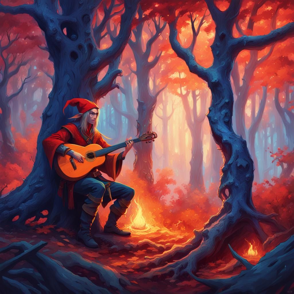 Elf Bard in Mystical Forest Concept Art