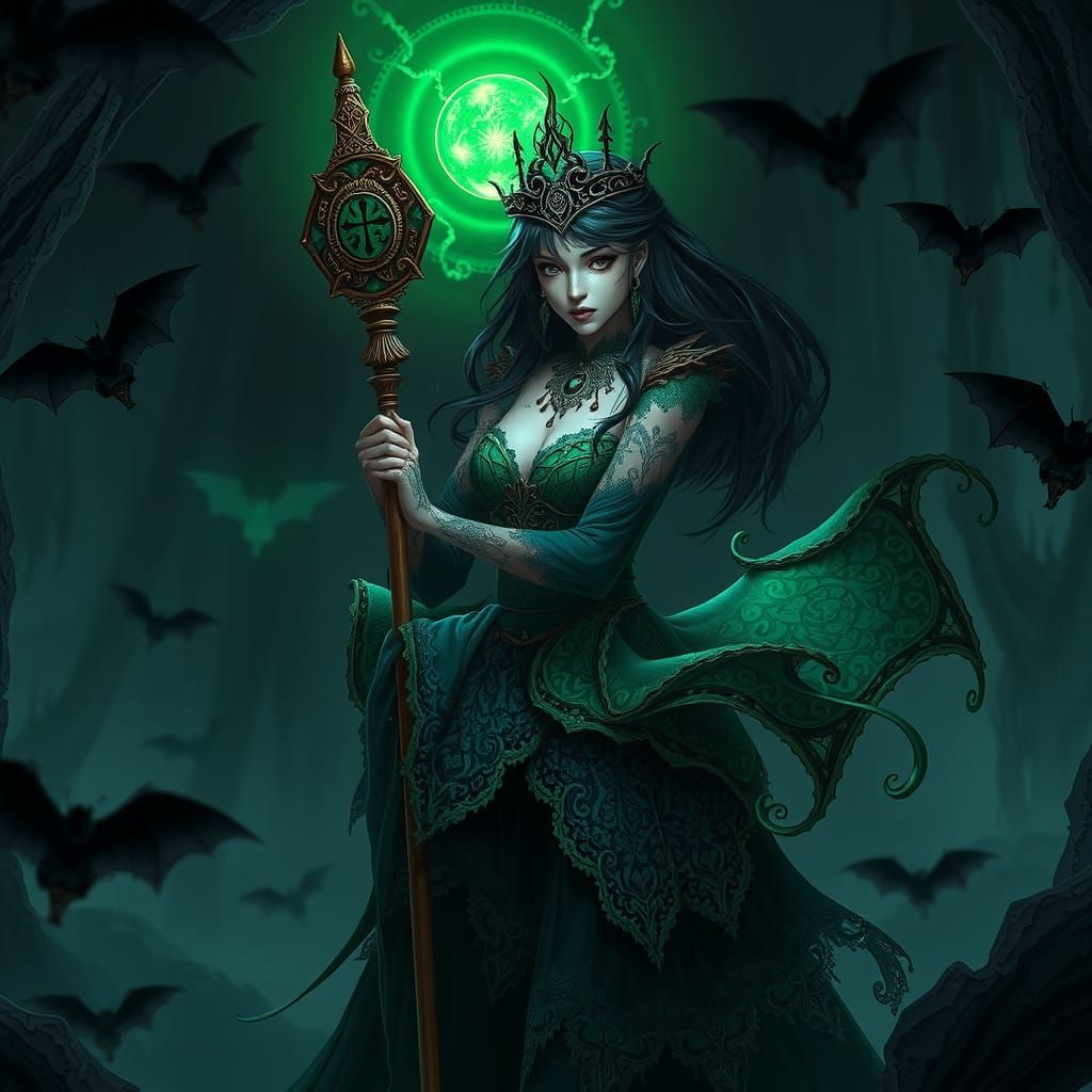 Necromancer in Emerald Gown, 3D Anime Style