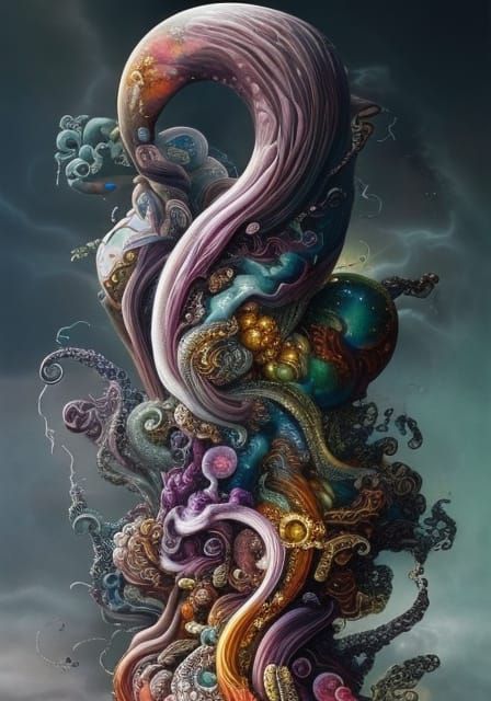 Clockpunk Village in Crystal Nebula: Dreamlike Gouache Paint...