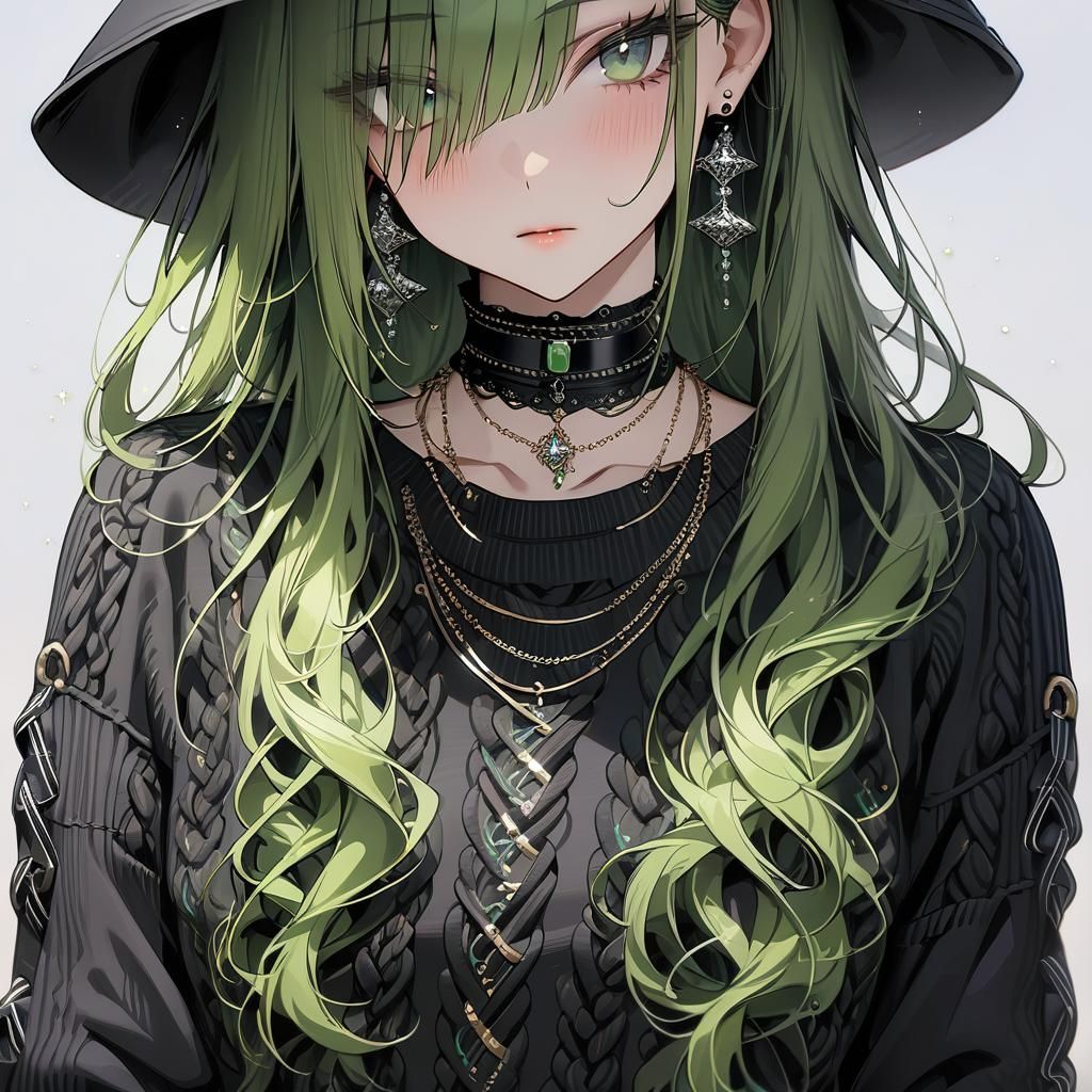 Girl with Green Hair in Embroidered Outfit