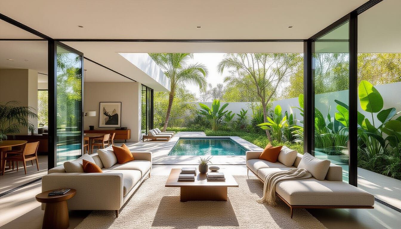 Modern Living Room Meets Terrace Through Glass Wall