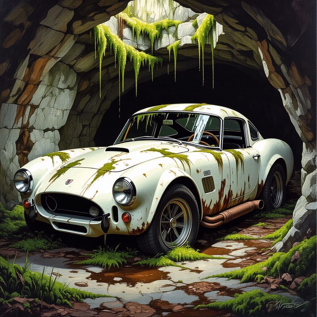 Abandoned Cobra Car in Mossy Cave Oil Painting