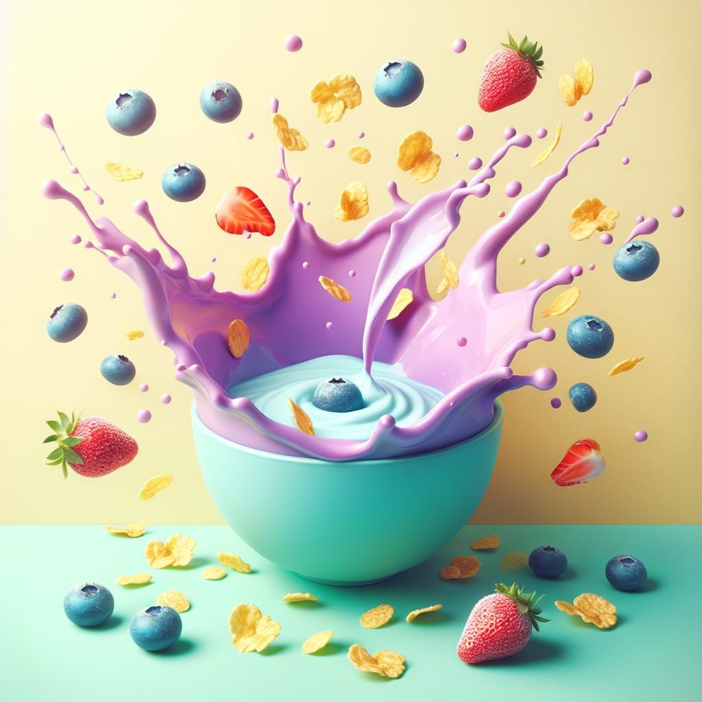 Vibrant Yogurt Splash with Floating Berries