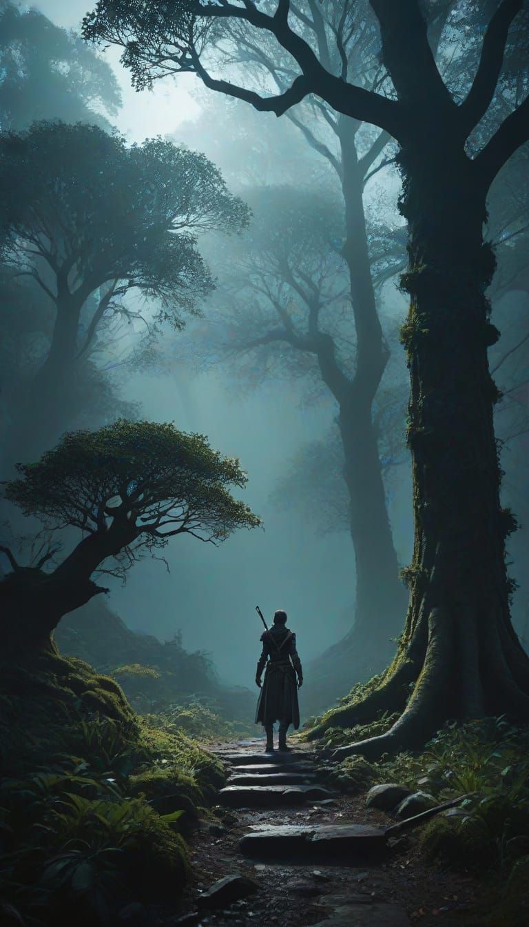 Elegant Assassin in Moonlit Forest