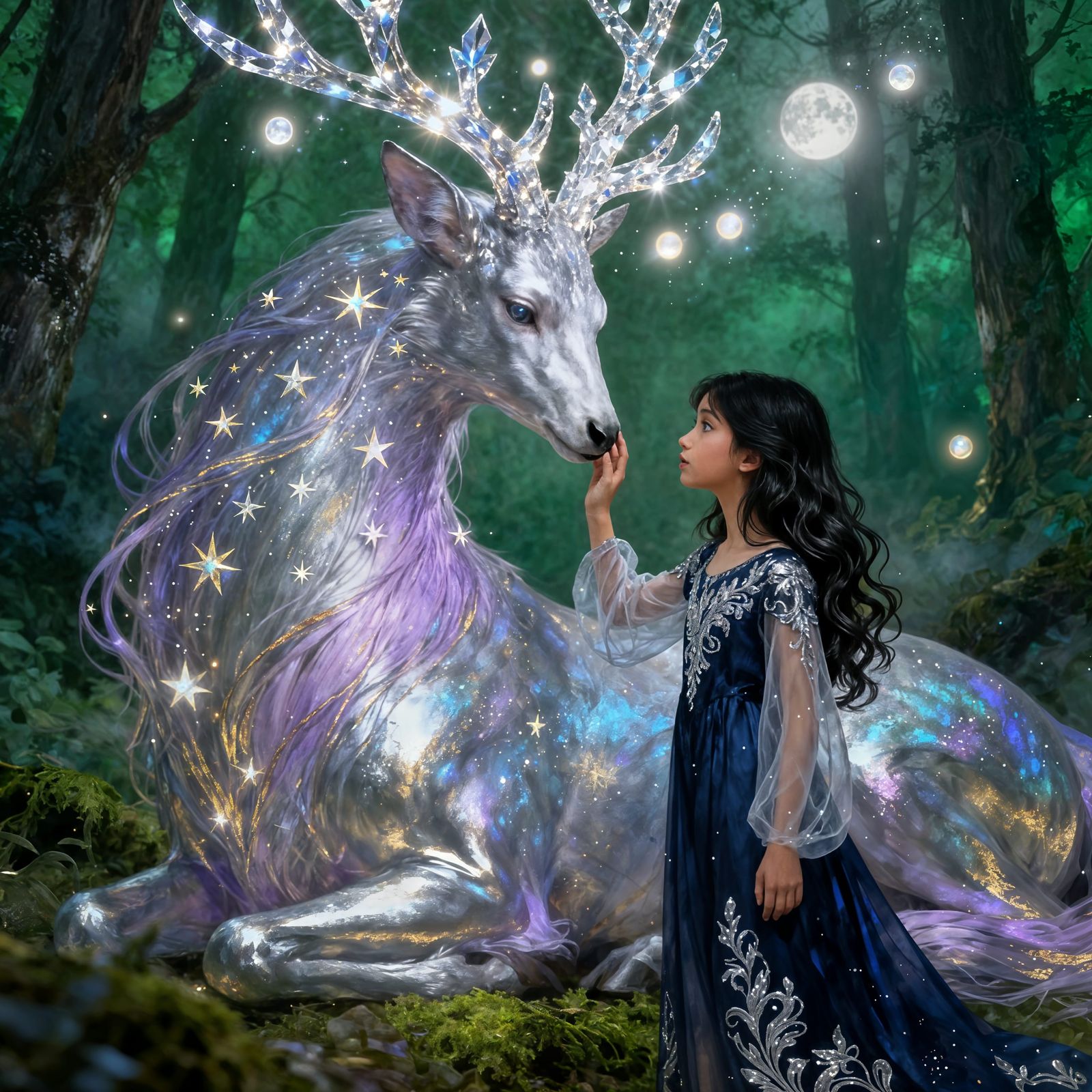Girl Meets Celestial Creature in Emerald Forest