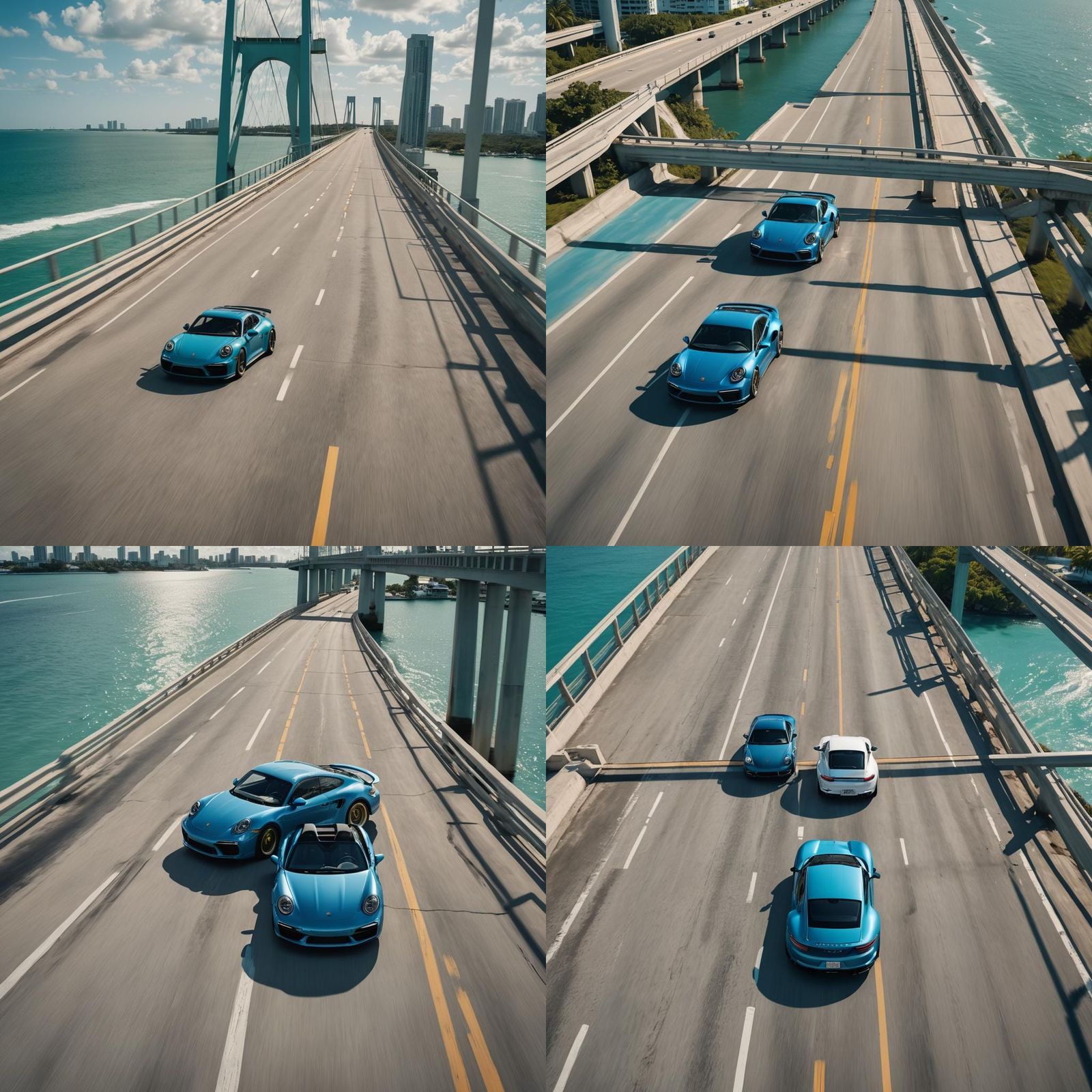 Porsche Speeding Across Miami Bridge in Hyper-Realistic Styl...