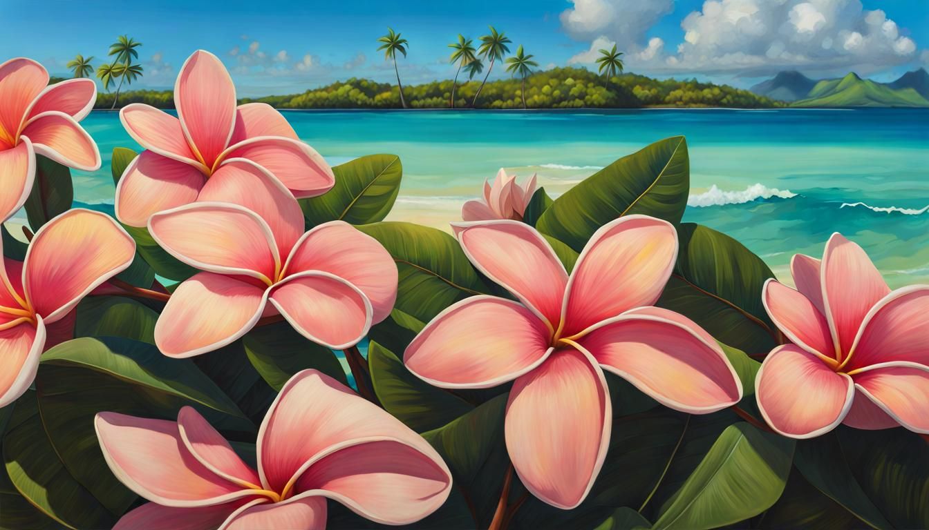 Beautiful Plumeria Blooms on a Sunny Beach