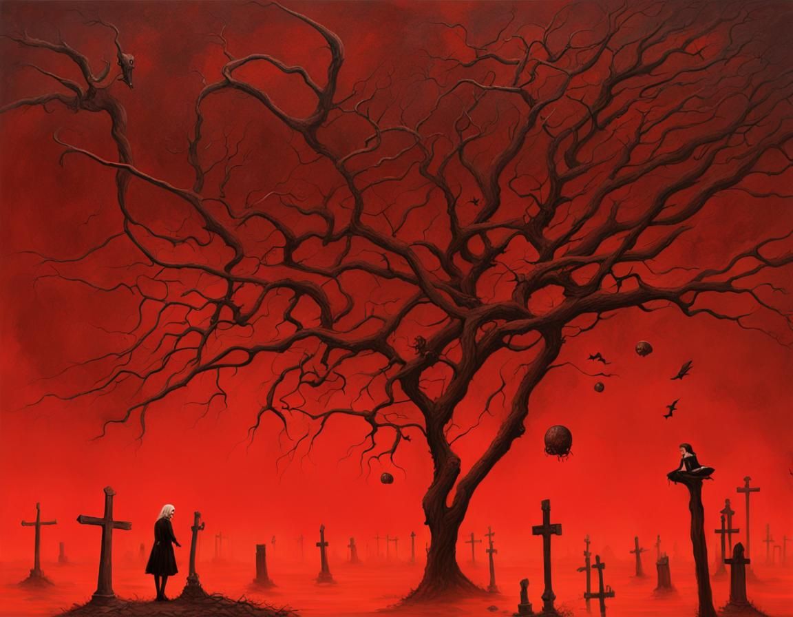 Gothic Model in Graveyard, Black and White Photography