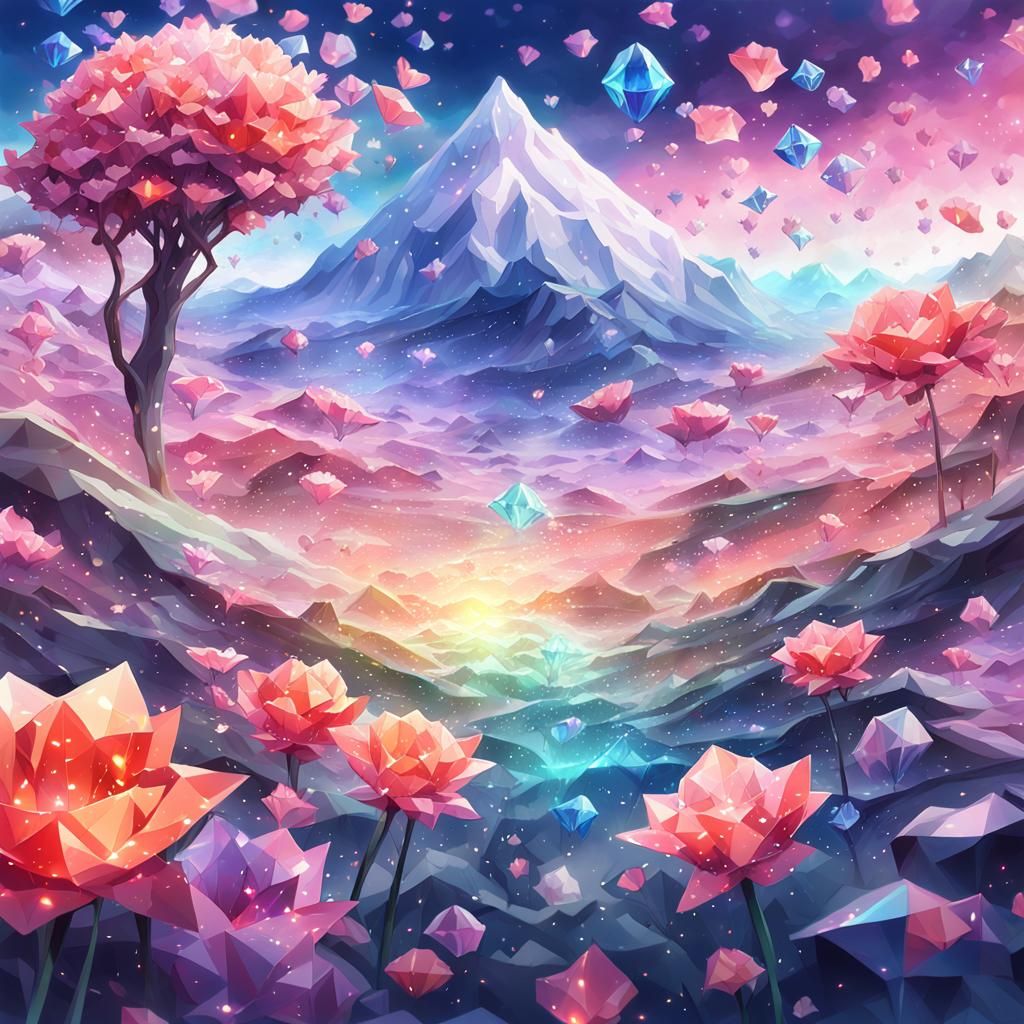 Prismatic Crystal Flowers in Anime Style