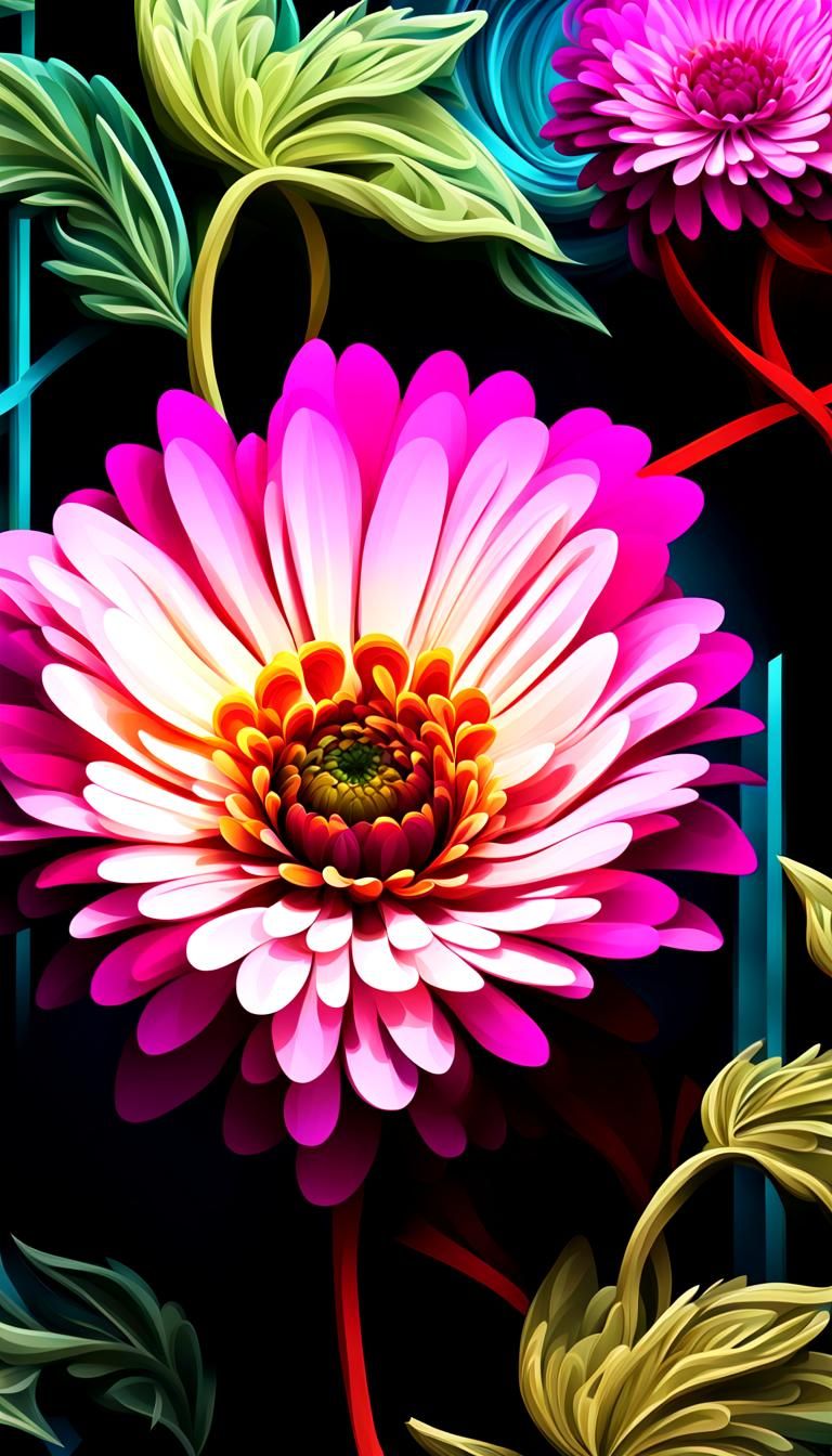 Zinnia Flower Close-Up with Abstract Fractal Elements