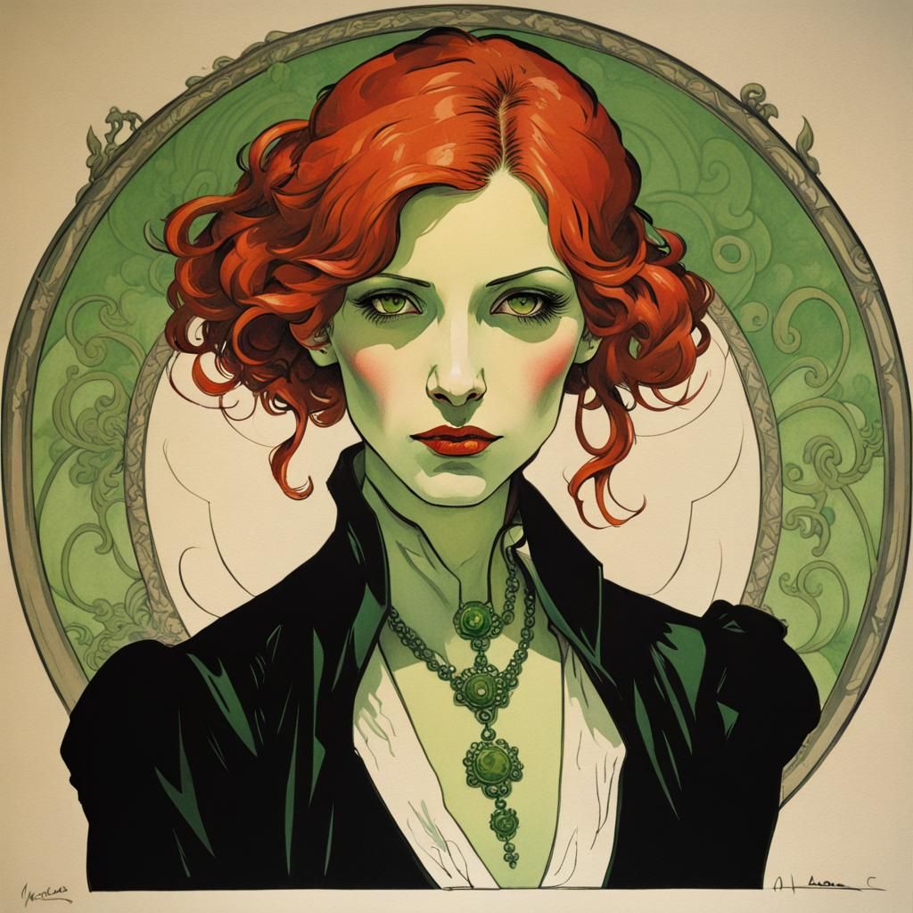 Female Vampire Portrait in Mucha Style