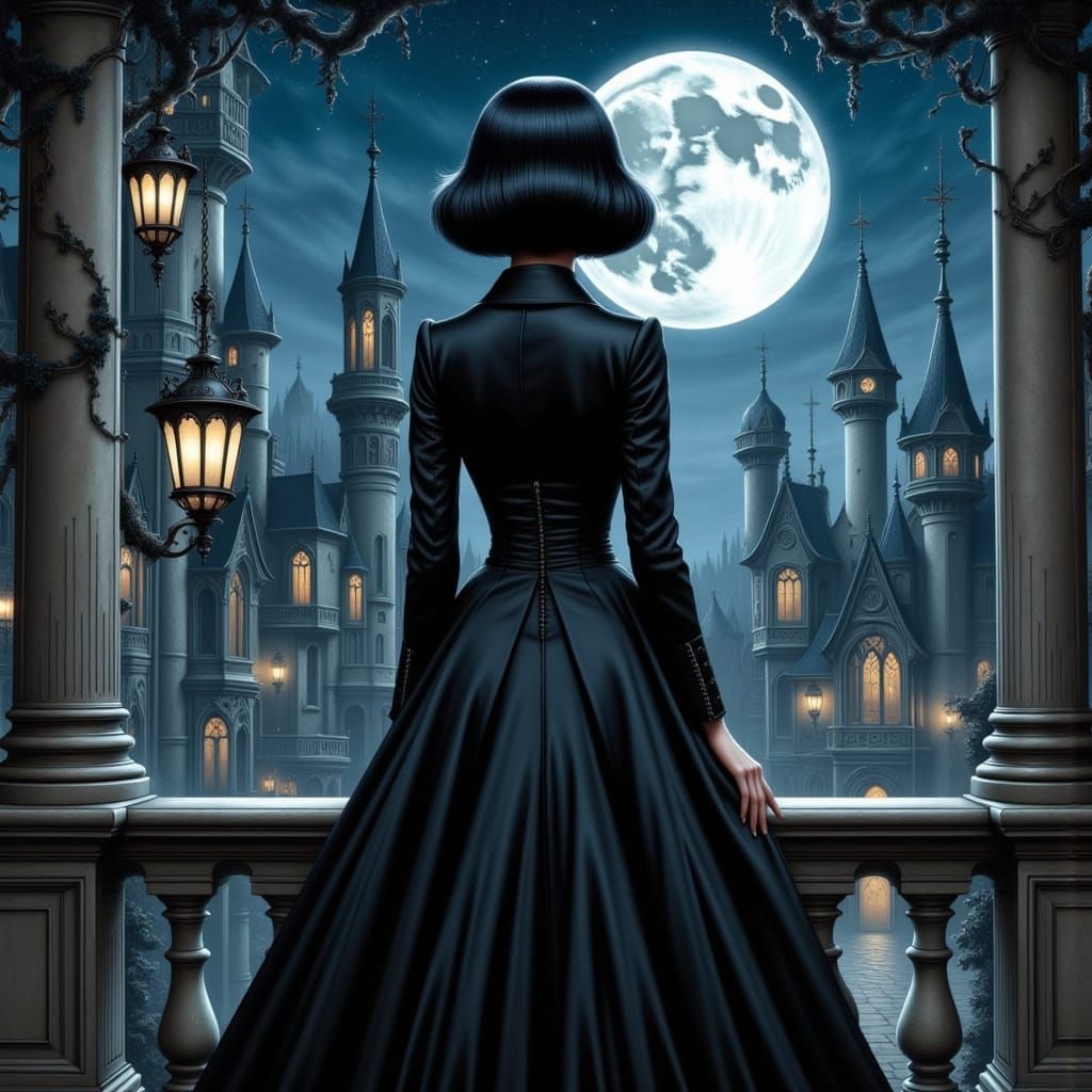 Ethereal Gothic Romance Under Starry Night Skies