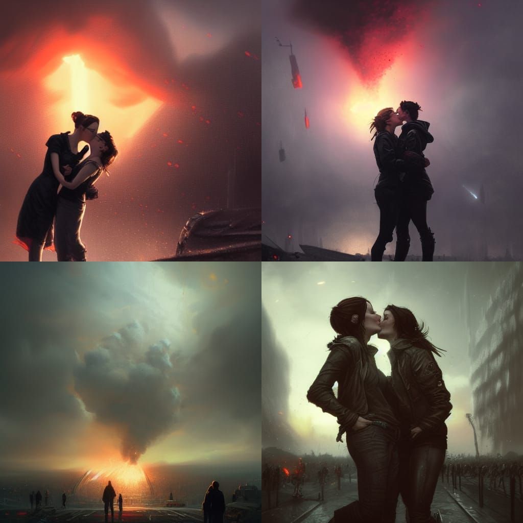 Lesbians Kissing as Nuclear Bomb Explodes