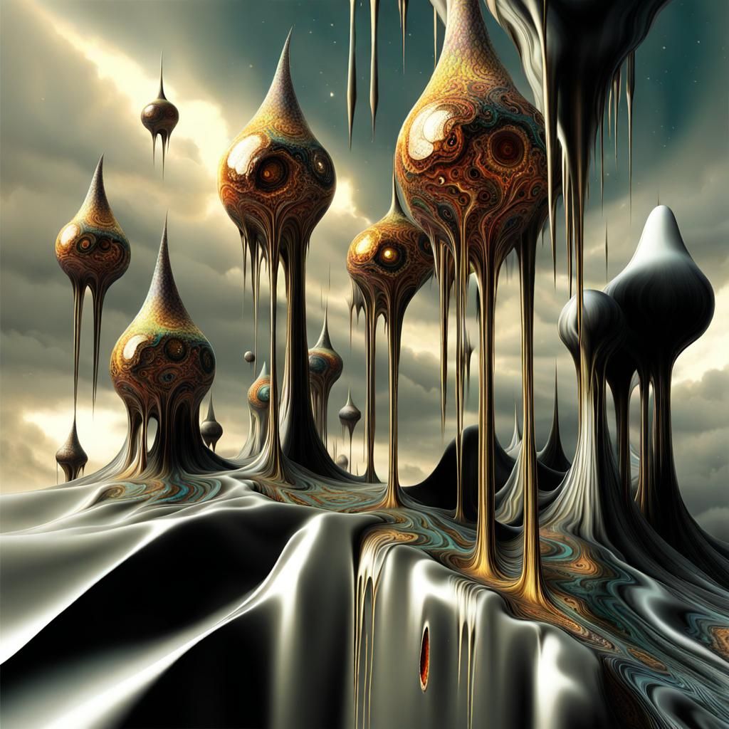 Surreal Creatures in Dripping Spacetime Reality