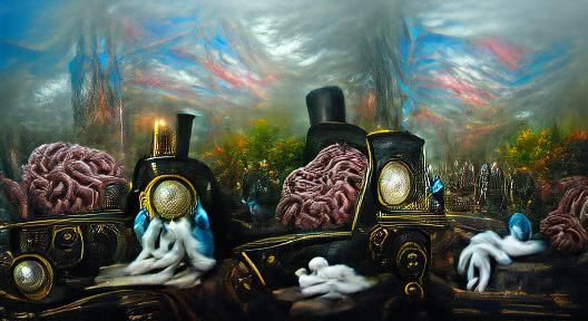 Sinister Abandoned Train of Thought in Surreal Style
