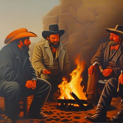 Wild West Campfire Oil Painting
