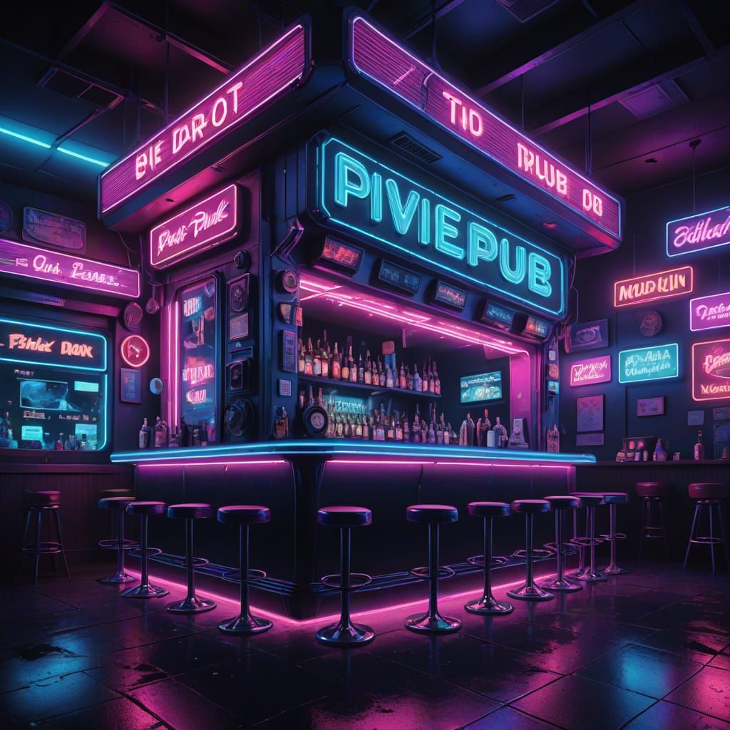 Synthwave Pixie Pub Sign in Neon Lights