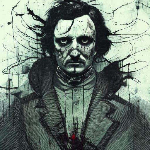 Eerie Edgar Allan Poe Illustration in Detailed Horror Style