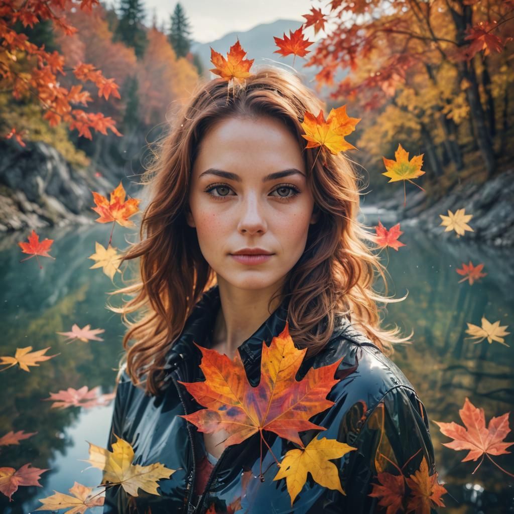 Autumnal Double Exposure Portrait of Woman and Valley