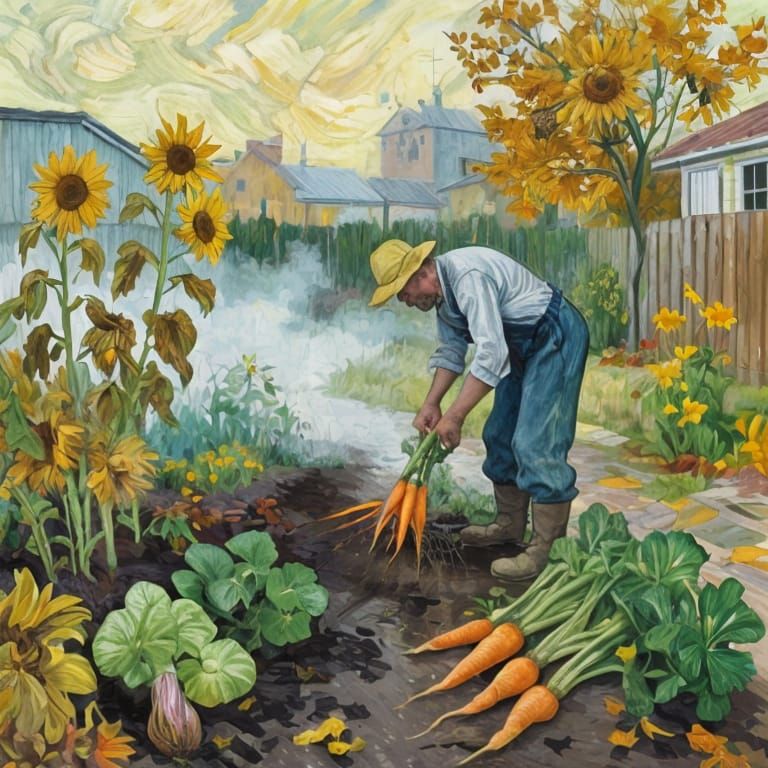 Autumn Garden Scene in Van Gogh Style