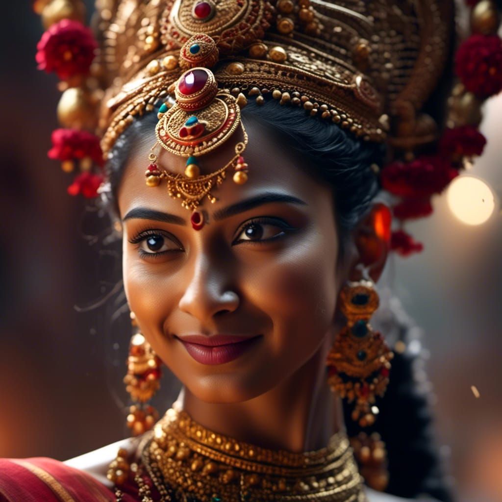 Detailed Bharatanatyam Dancer Portrait in Deep Color
