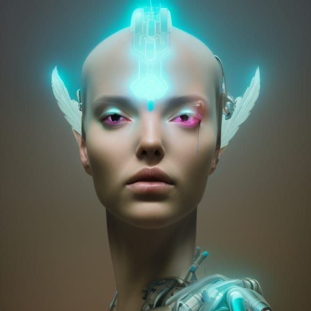 Cyborg Bird Goddess: Digital Art Illustration