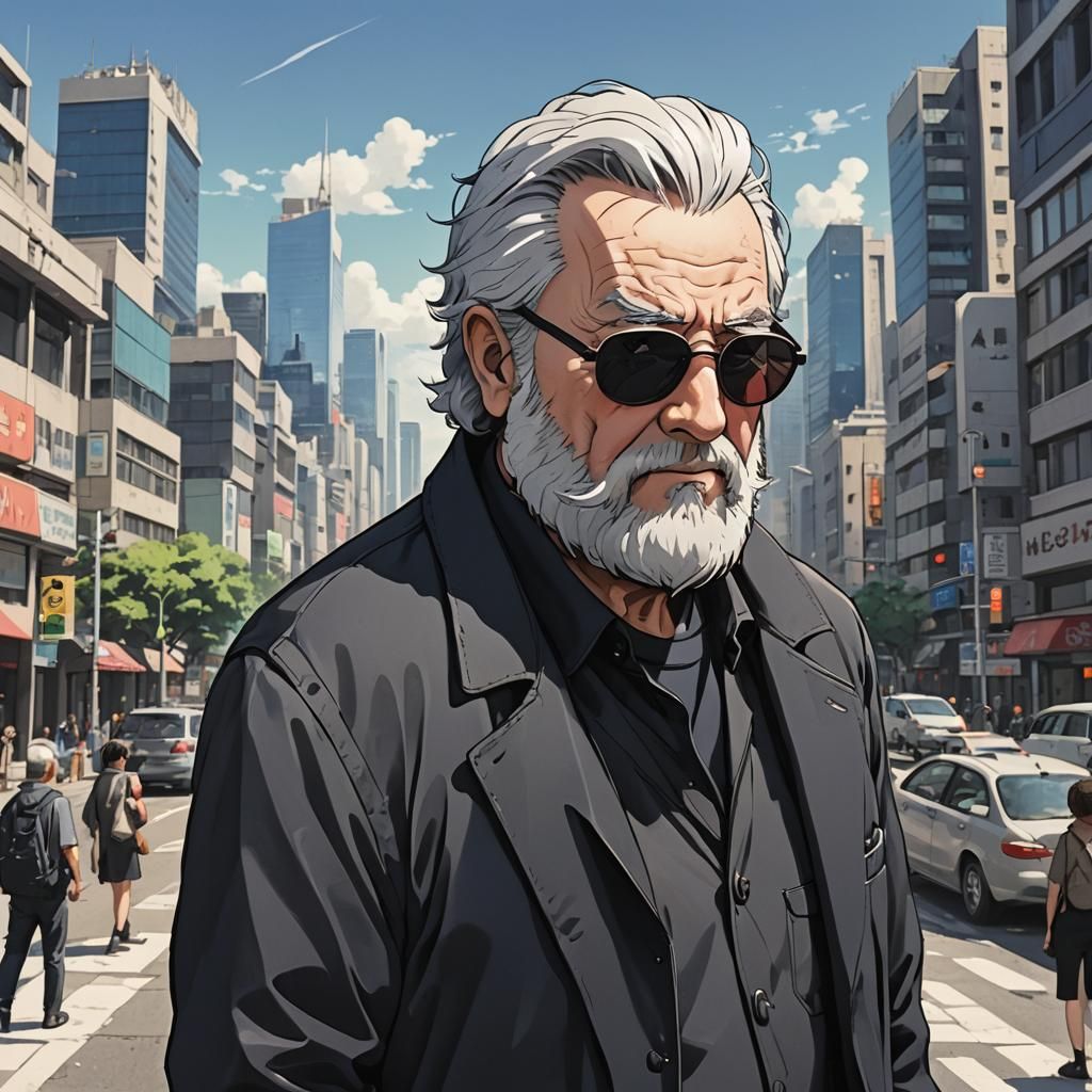 Anime Art of Geologist in a Cityscape