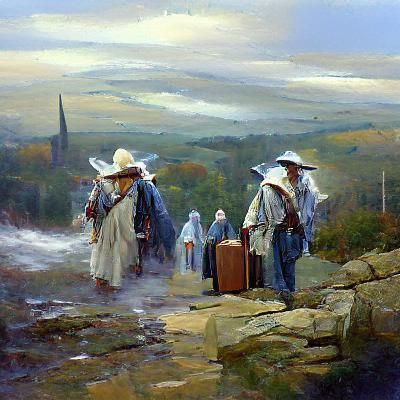 Pilgrims in Oil Painting Style