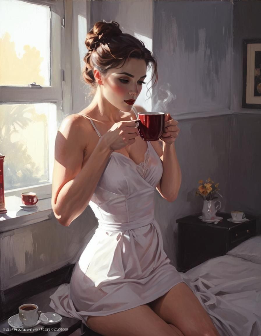 Noir Femme Fatale: Morning Coffee Painting