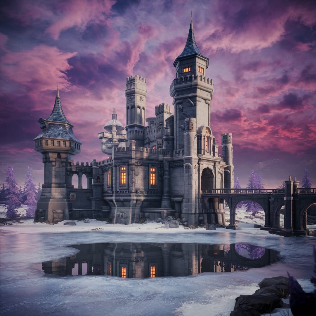 Fantasy Castle on Frozen Lake: Matte Painting