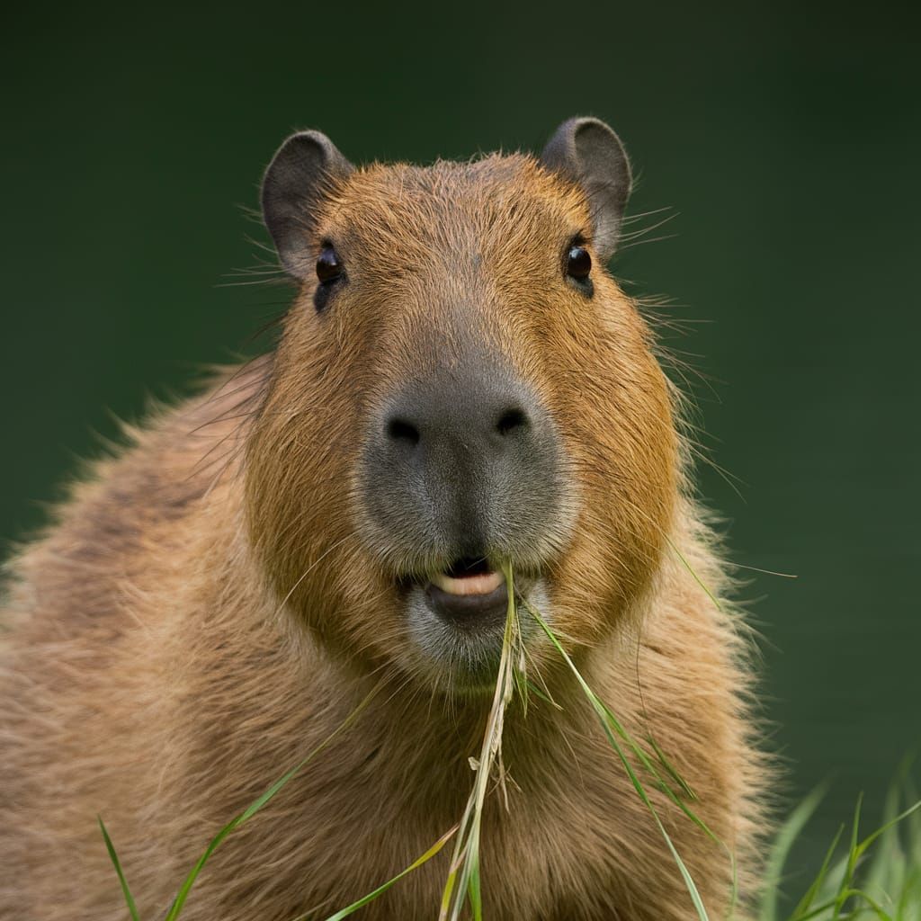 Capybara Close-Up in Serene Green Landscape
