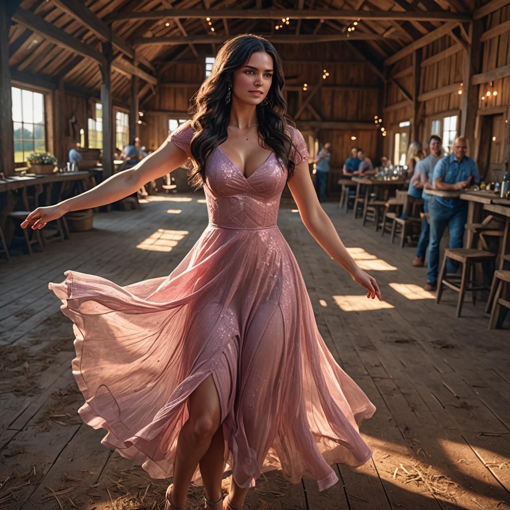 Young Woman Dancing Salsa in Pink Dress