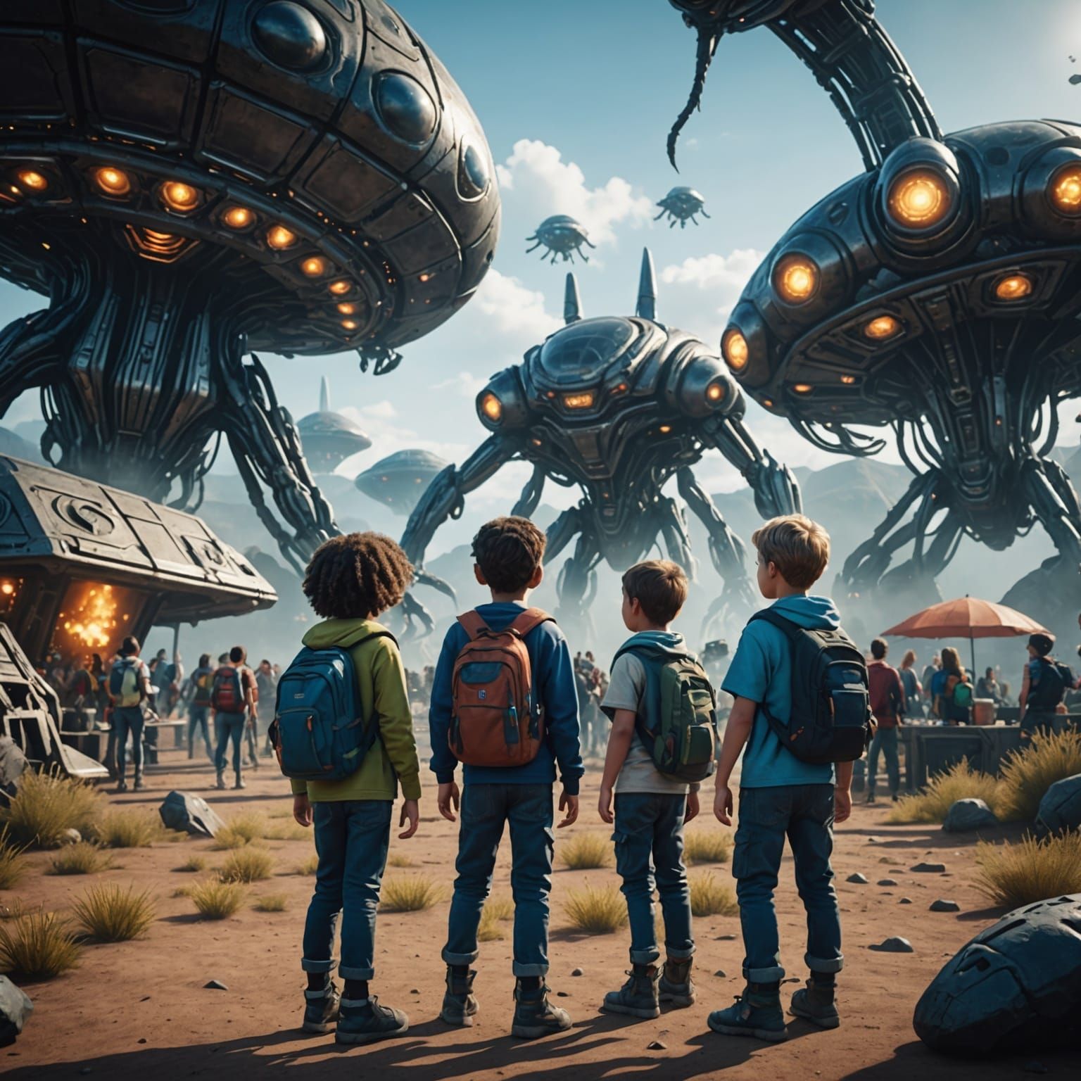 a group of adventures kids finding aliens