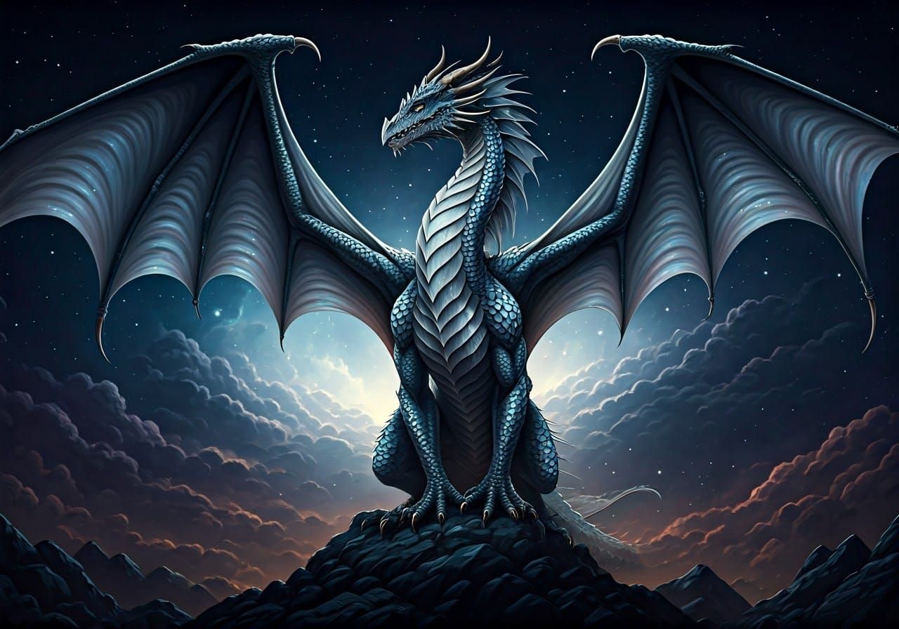 Ethereal Dragon in Starlit Futuristic Landscape