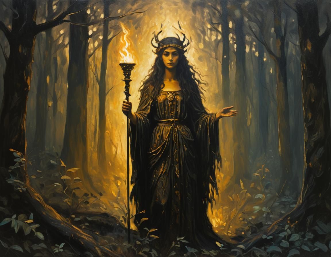 Ethereal Goddess of Magic in Golden Light