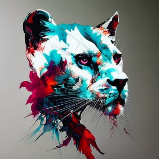 Majestic White Panther Portrait in Inkblot Art