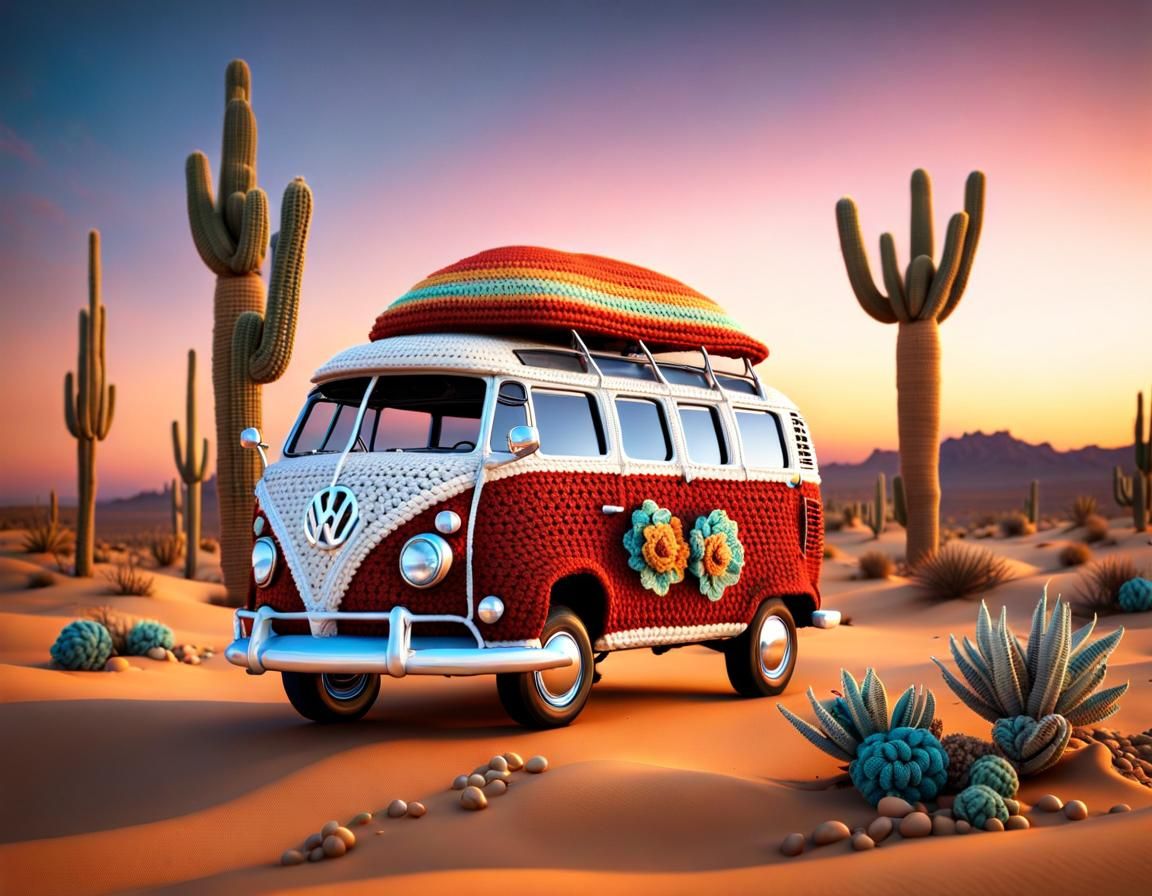 Crochet Volkswagen Bus in Desert Sunset