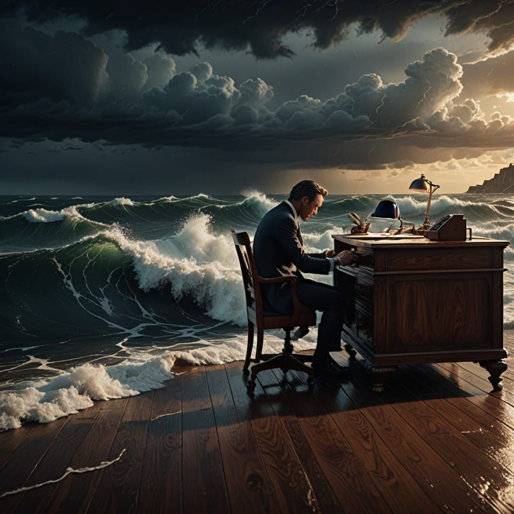 Formal Man Reveals Turbulent Sea Inside Desk Drawer in Ultra...