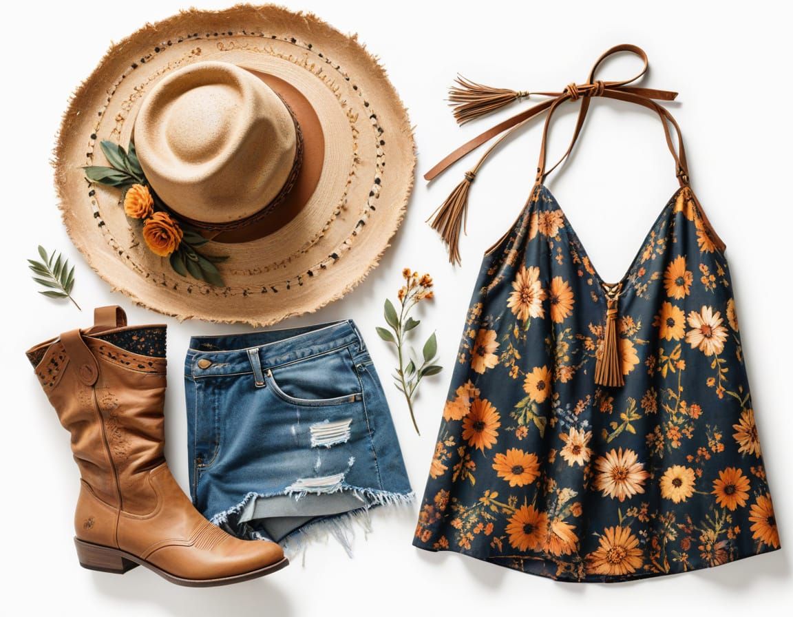 Bohemian Fashion Flat Lay with Vibrant Florals